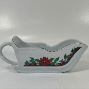 Vintage TIENSHAN “Deck the Halls” Christmas sleigh gravy boat